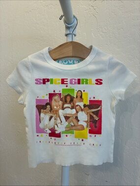 Rowdy Sprout White Spice Girls Graphic Tee with Pink, Yellow & Green Accents